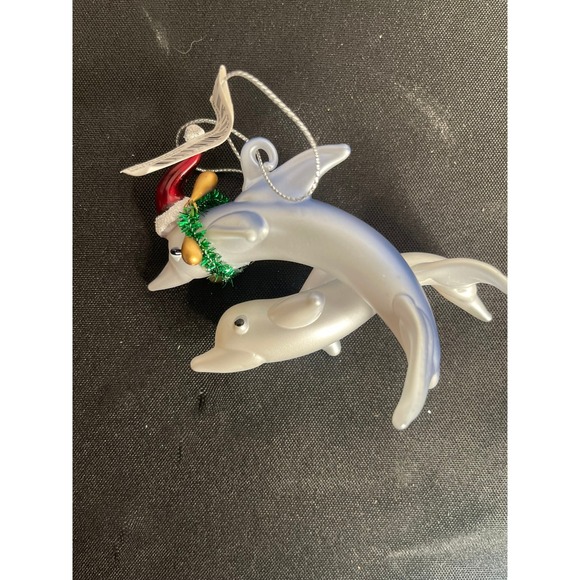 Other - Two Dolphins Christmas Ornament Santa Hat Tinsel Holiday Decor